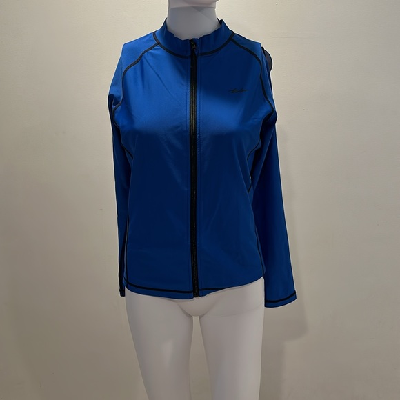 TSLA Blue UPF 50+ Zipper Rash Guard, Water Surfing Long Sleeve Swimsuit/ Wetsuit - Picture 8 of 9